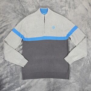 AT&T 1/4 Zip Knit Sweater Mens L Gray Colorblock Ribbed Employee Crew Uniform